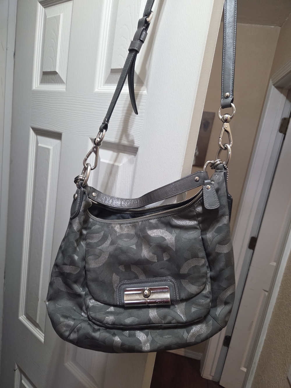 Coach Gray Signature Hobo Shoulder Bag